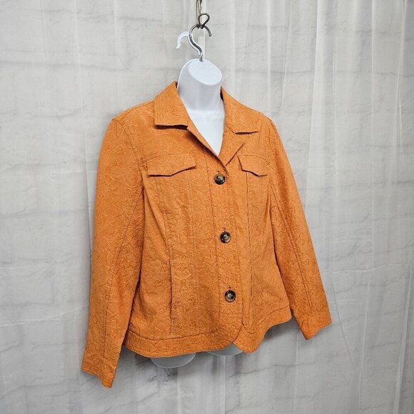 Coldwater Creek Orange Floral Embroidered Jacket Boho 16 - Picture 7 of 14